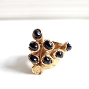 Yves Saint Laurent Gold Arty Black Stone Dots Ring Rare & Authentic Size 7